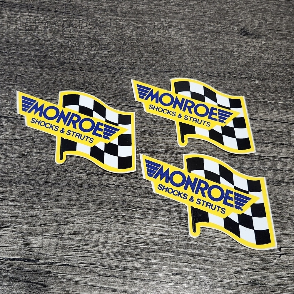 MONROE Shocks Flag Set of 3 Original Vintage 70's Racing Decals/Stickers